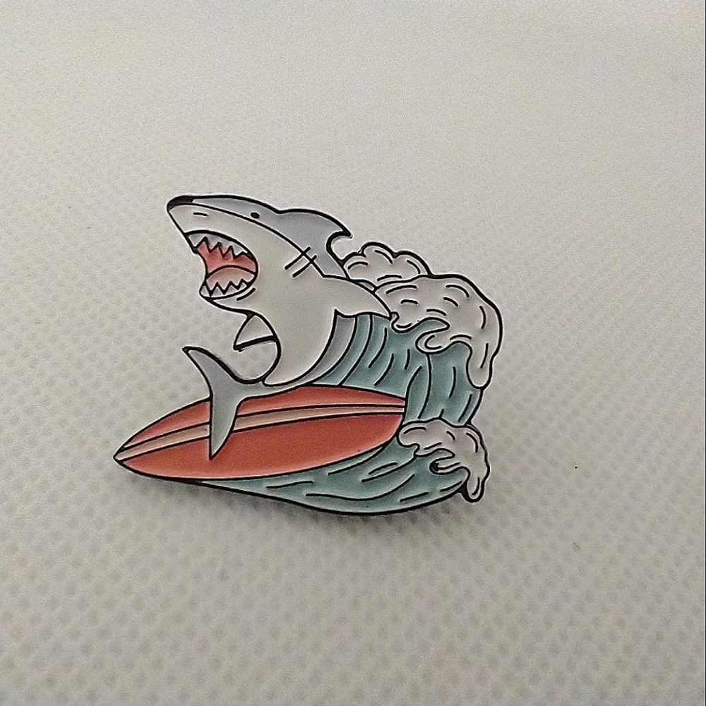 🧁 3/$30 Surfing Shark Enamel Pin NEW